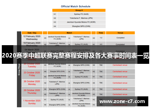 2020赛季中超联赛完整赛程安排及各大赛事时间表一览